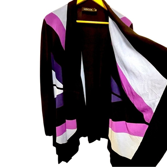 Misook Geometric Print Open Cardigan - Picture 4 of 10